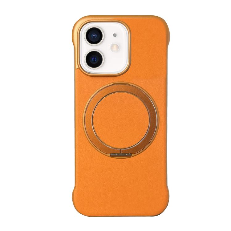 For iPhone 11 Frameless Leather-Skin PC MagSafe Holder Phone Case