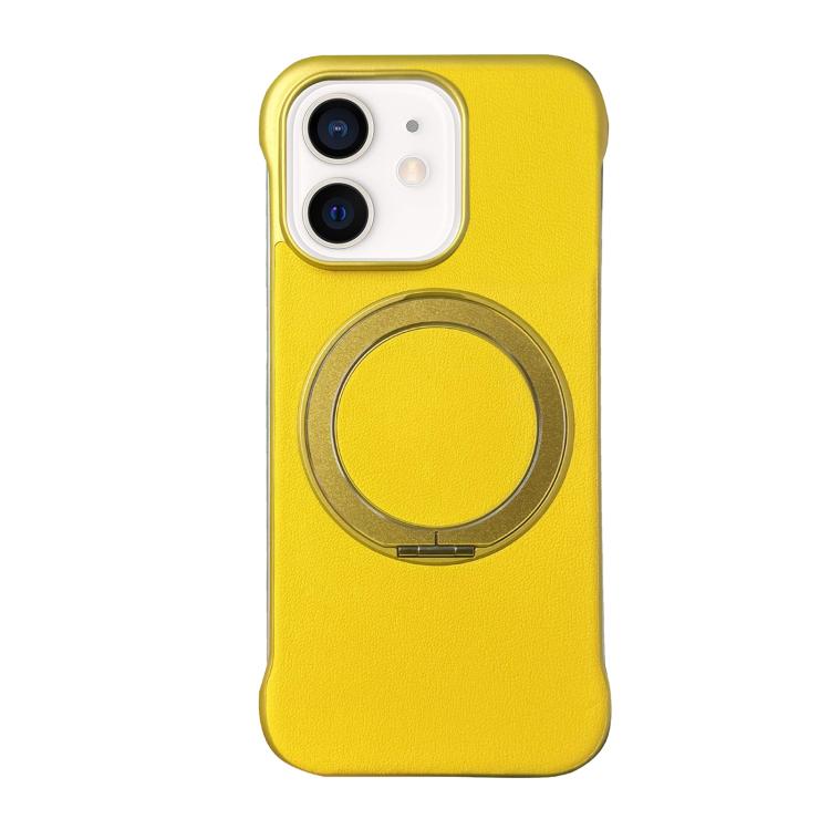 For iPhone 11 Frameless Leather-Skin PC MagSafe Holder Phone Case