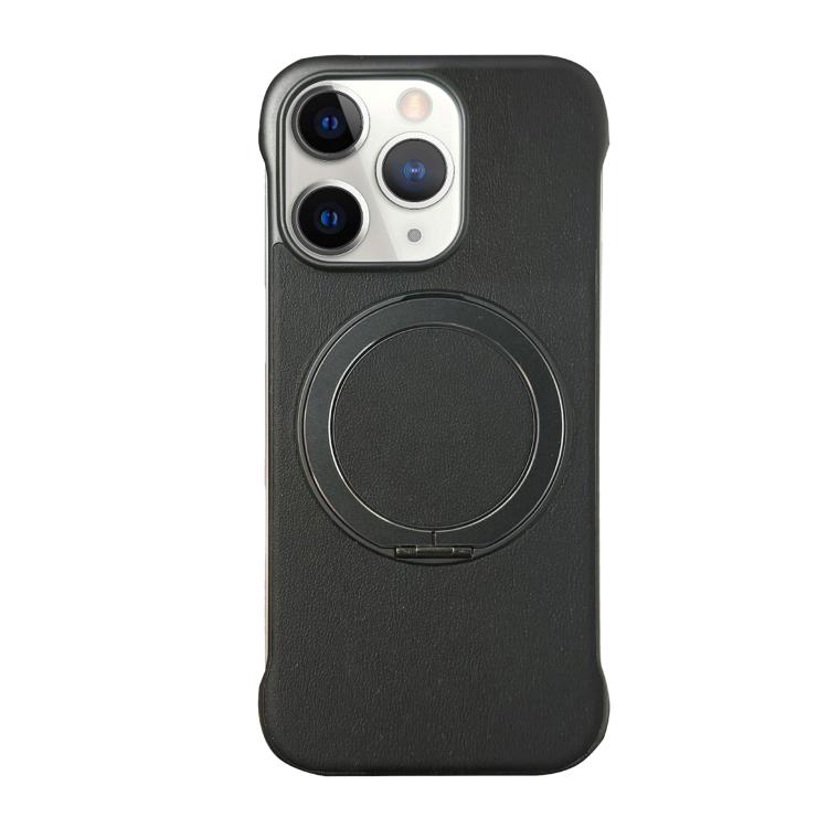 For iPhone 11 Pro Max Frameless Leather-Skin PC MagSafe Holder Phone Case