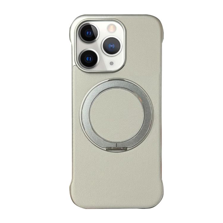 For iPhone 11 Pro Max Frameless Leather-Skin PC MagSafe Holder Phone Case