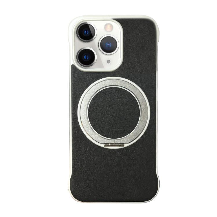 For iPhone 11 Pro Max Frameless Leather-Skin PC MagSafe Holder Phone Case