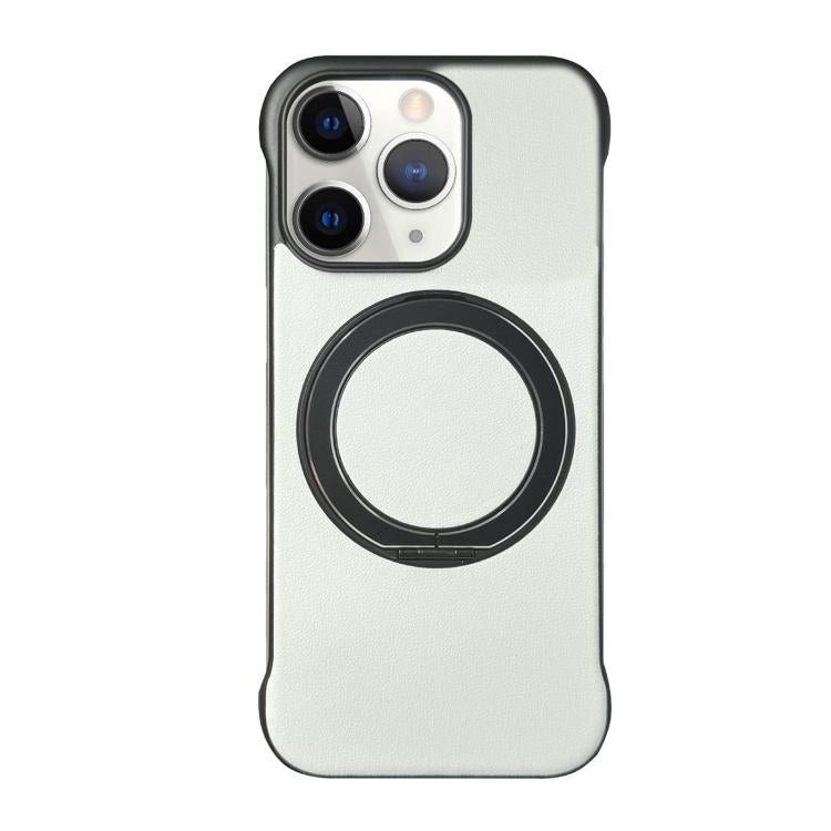 For iPhone 11 Pro Max Frameless Leather-Skin PC MagSafe Holder Phone Case