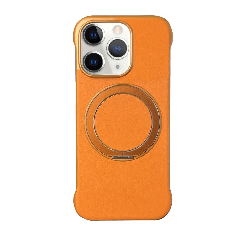 For iPhone 11 Pro Max Frameless Leather-Skin PC MagSafe Holder Phone Case