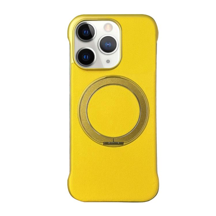 For iPhone 11 Pro Max Frameless Leather-Skin PC MagSafe Holder Phone Case