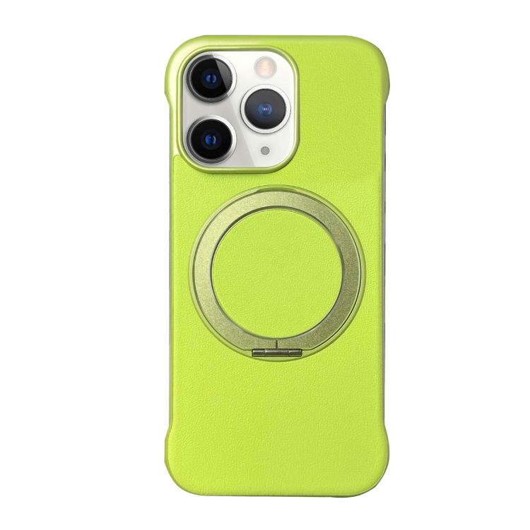 For iPhone 11 Pro Max Frameless Leather-Skin PC MagSafe Holder Phone Case