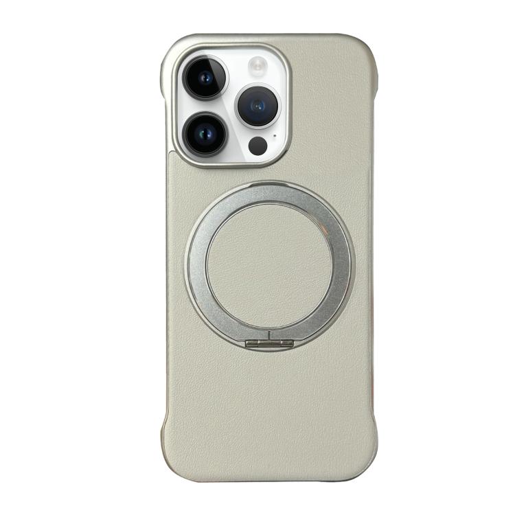 For iPhone 12 Pro Max Frameless Leather-Skin PC MagSafe Holder Phone Case