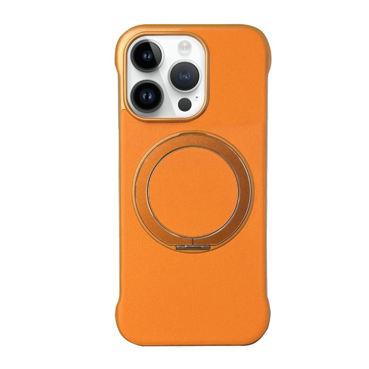 For iPhone 12 Pro Max Frameless Leather-Skin PC MagSafe Holder Phone Case