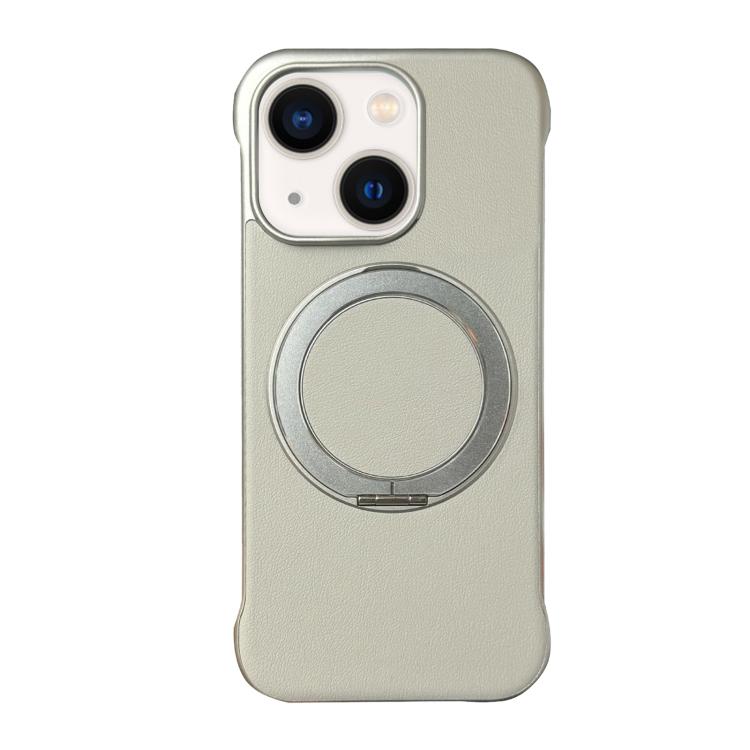 For iPhone 13 Frameless Leather-Skin PC MagSafe Holder Phone Case