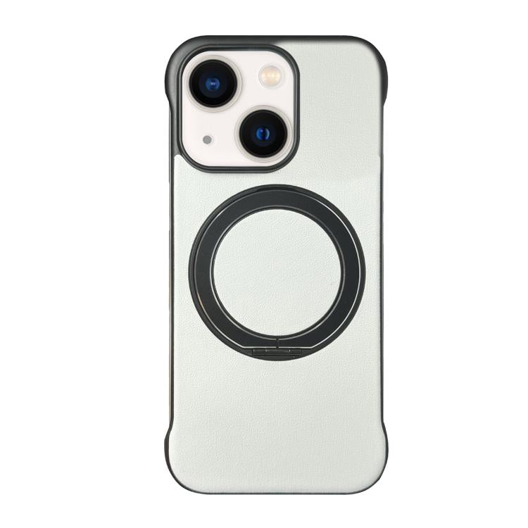 For iPhone 13 Frameless Leather-Skin PC MagSafe Holder Phone Case