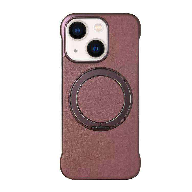 For iPhone 13 Frameless Leather-Skin PC MagSafe Holder Phone Case