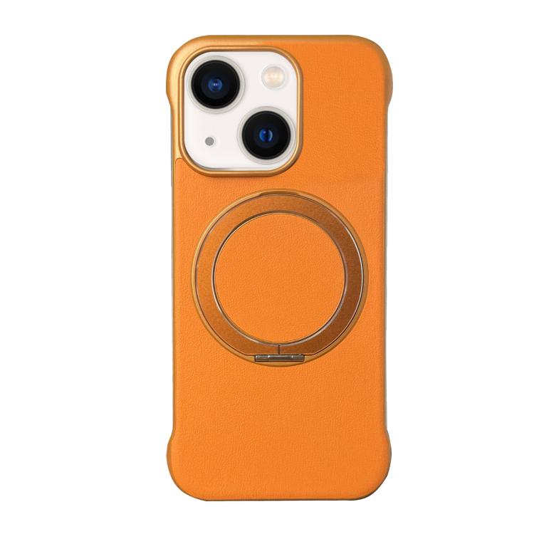 For iPhone 13 Frameless Leather-Skin PC MagSafe Holder Phone Case