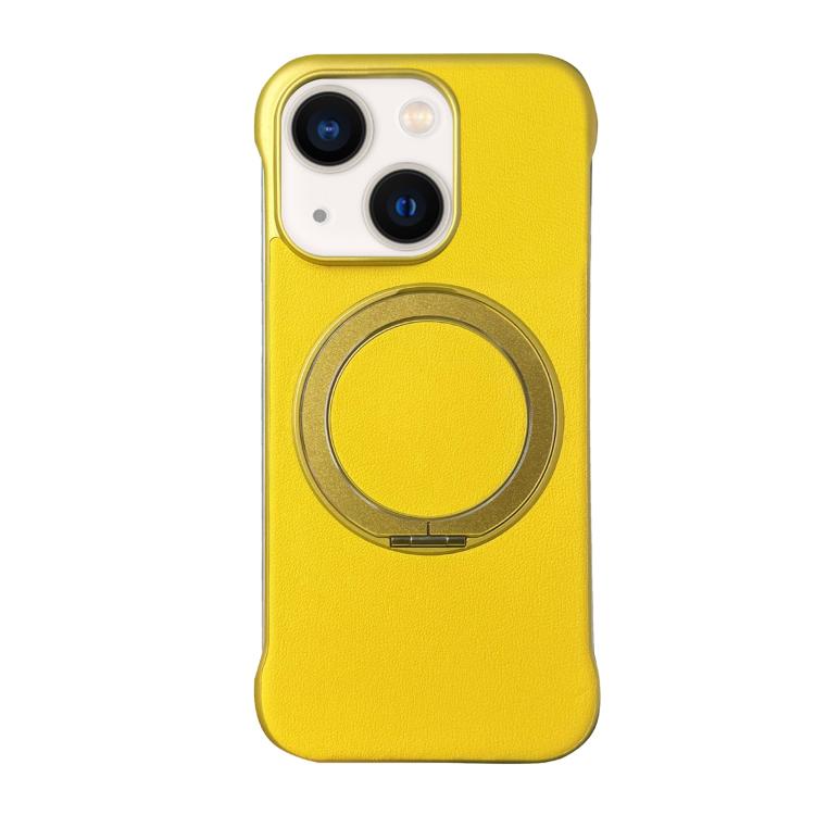 For iPhone 13 Frameless Leather-Skin PC MagSafe Holder Phone Case