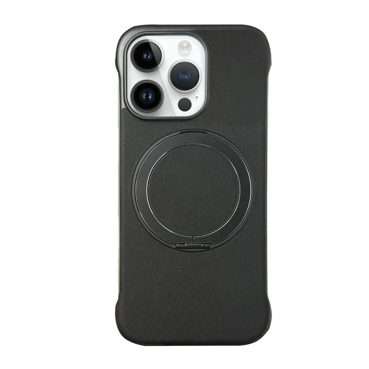 For iPhone 13 Pro Frameless Leather-Skin PC MagSafe Holder Phone Case