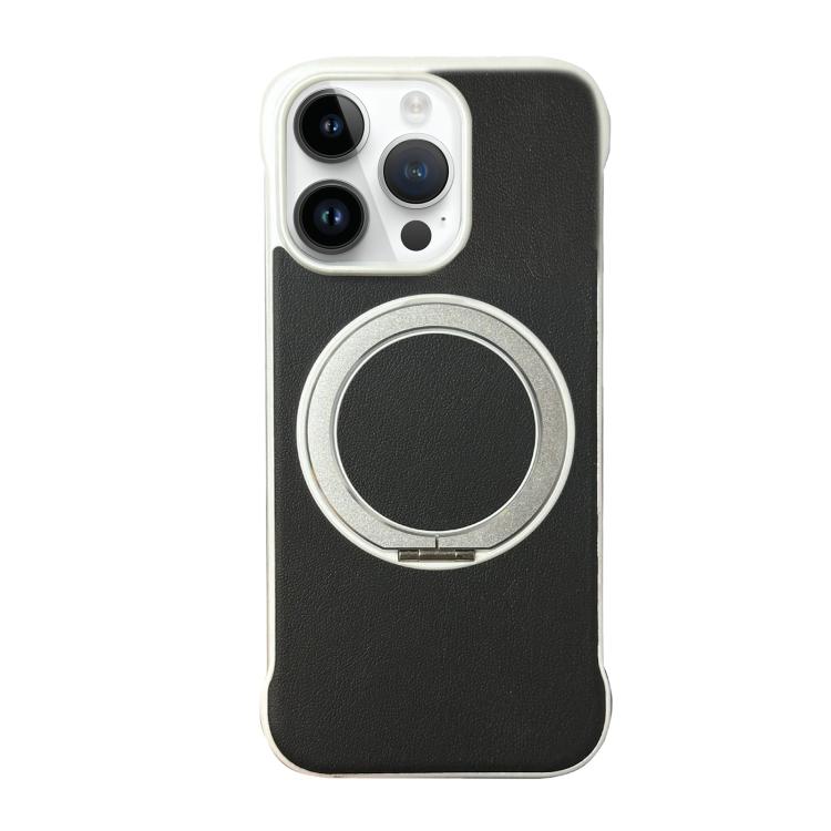 For iPhone 13 Pro Frameless Leather-Skin PC MagSafe Holder Phone Case