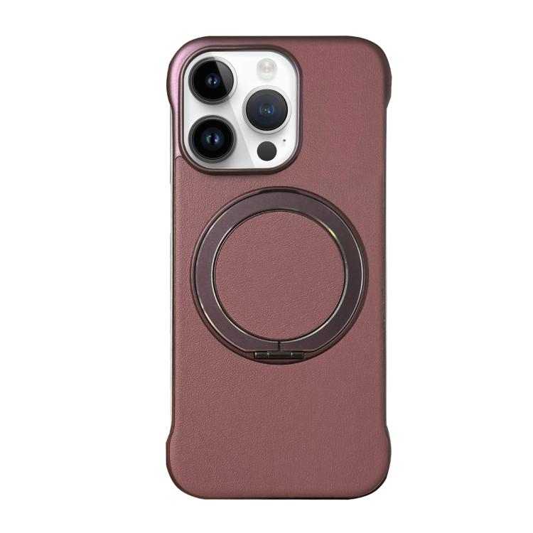 For iPhone 13 Pro Frameless Leather-Skin PC MagSafe Holder Phone Case