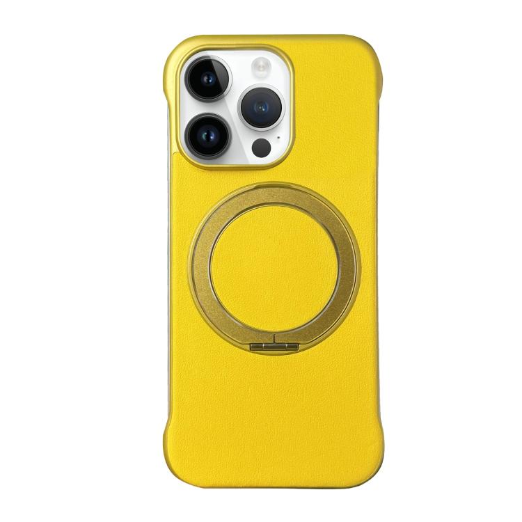 For iPhone 13 Pro Frameless Leather-Skin PC MagSafe Holder Phone Case