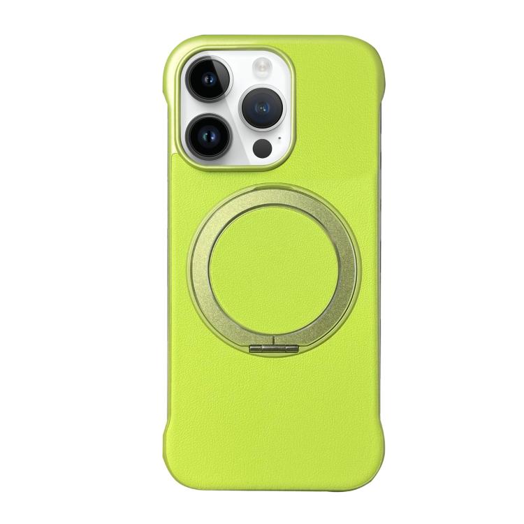 For iPhone 13 Pro Frameless Leather-Skin PC MagSafe Holder Phone Case