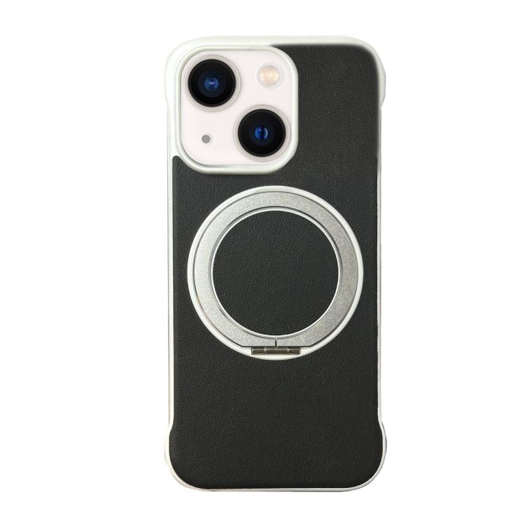 For iPhone 14 Frameless Leather-Skin PC MagSafe Holder Phone Case