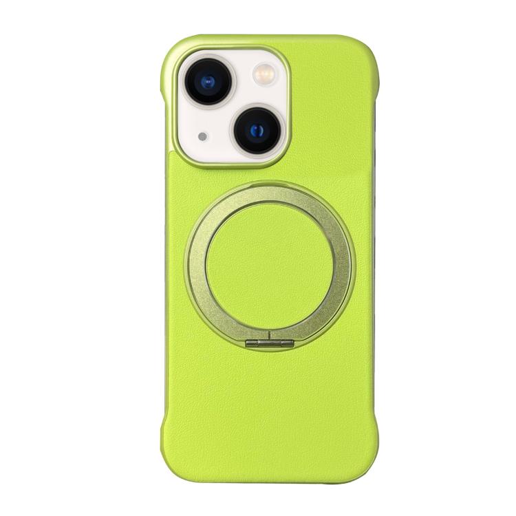 For iPhone 14 Frameless Leather-Skin PC MagSafe Holder Phone Case