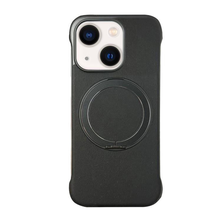 For iPhone 14 Plus Frameless Leather-Skin PC MagSafe Holder Phone Case