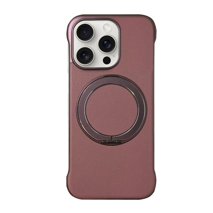 For iPhone 15 Pro Frameless Leather-Skin PC MagSafe Holder Phone Case