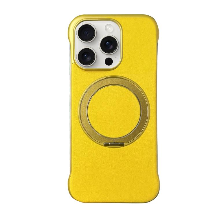 For iPhone 15 Pro Max Frameless Leather-Skin PC MagSafe Holder Phone Case