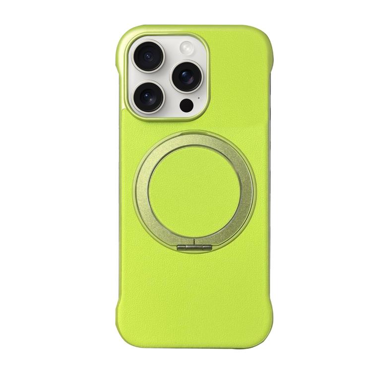 For iPhone 15 Pro Max Frameless Leather-Skin PC MagSafe Holder Phone Case