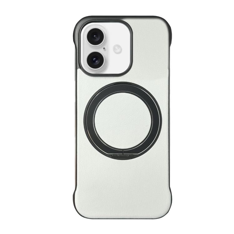 For iPhone 16 Frameless Leather-Skin PC MagSafe Holder Phone Case