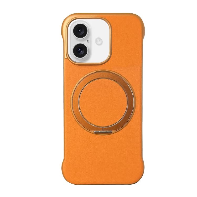 For iPhone 16 Frameless Leather-Skin PC MagSafe Holder Phone Case