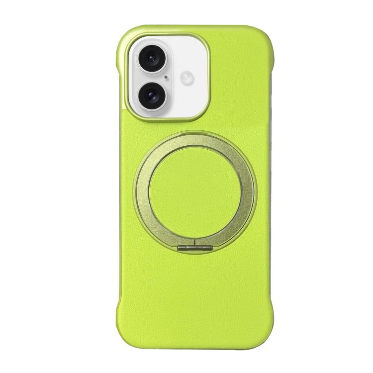 For iPhone 16 Frameless Leather-Skin PC MagSafe Holder Phone Case