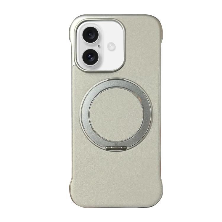 For iPhone 16 Plus Frameless Leather-Skin PC MagSafe Holder Phone Case
