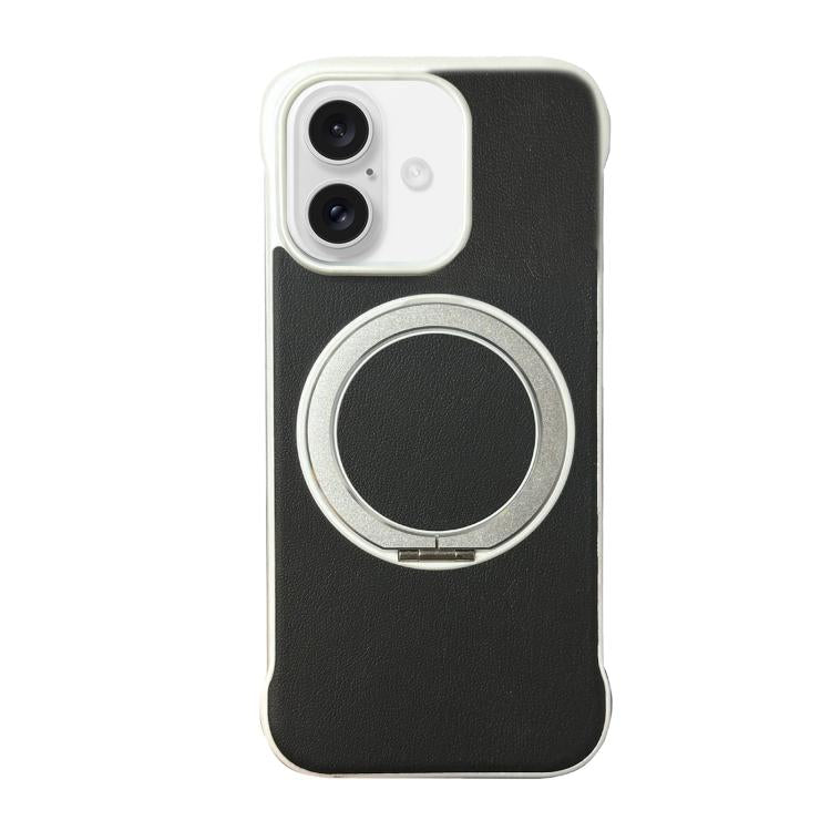 For iPhone 16 Plus Frameless Leather-Skin PC MagSafe Holder Phone Case