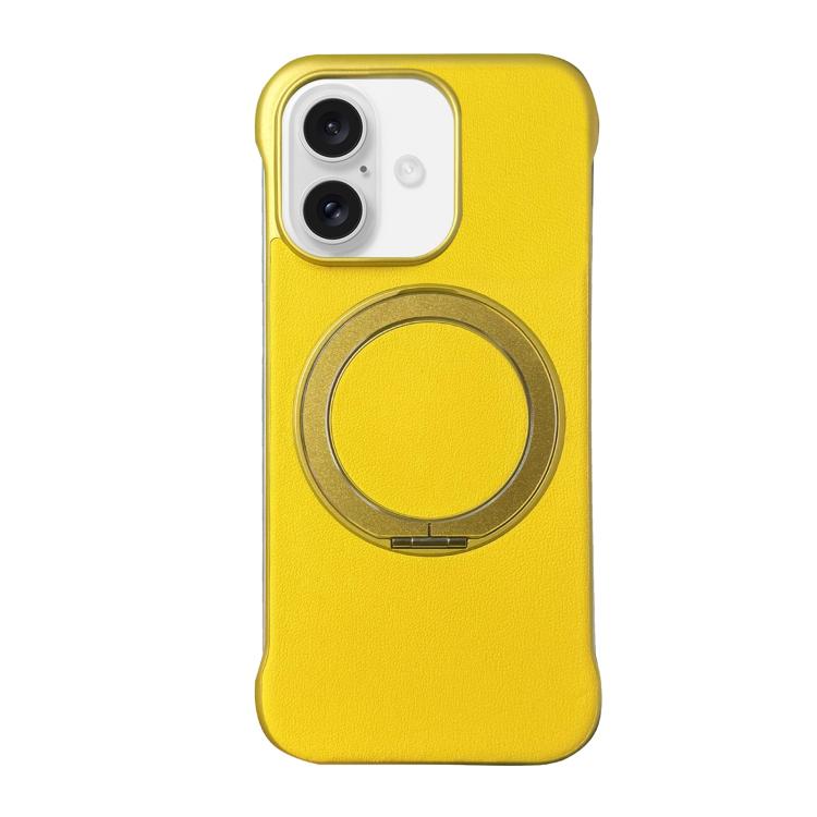 For iPhone 16 Plus Frameless Leather-Skin PC MagSafe Holder Phone Case