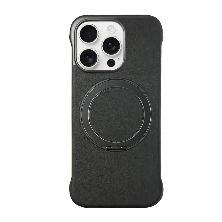 For iPhone 16 Pro Max Frameless Leather-Skin PC MagSafe Holder Phone Case