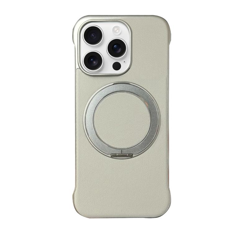 For iPhone 16 Pro Max Frameless Leather-Skin PC MagSafe Holder Phone Case