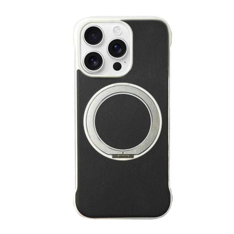 For iPhone 16 Pro Max Frameless Leather-Skin PC MagSafe Holder Phone Case