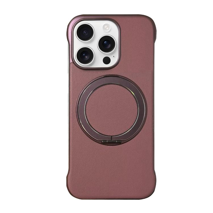 For iPhone 16 Pro Max Frameless Leather-Skin PC MagSafe Holder Phone Case