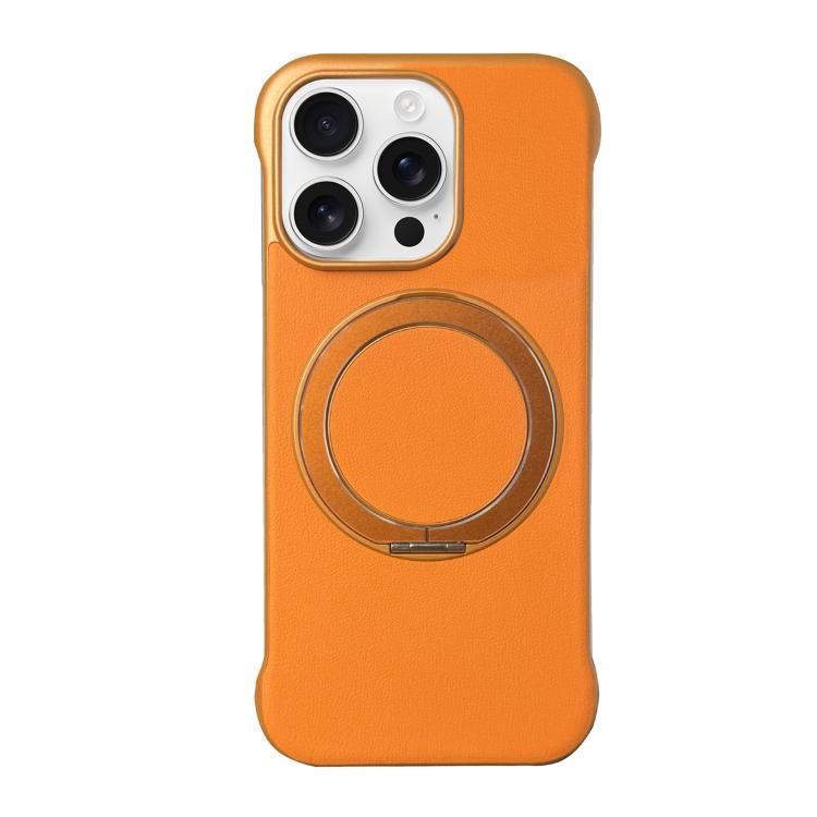 For iPhone 16 Pro Max Frameless Leather-Skin PC MagSafe Holder Phone Case