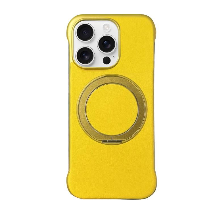 For iPhone 16 Pro Max Frameless Leather-Skin PC MagSafe Holder Phone Case
