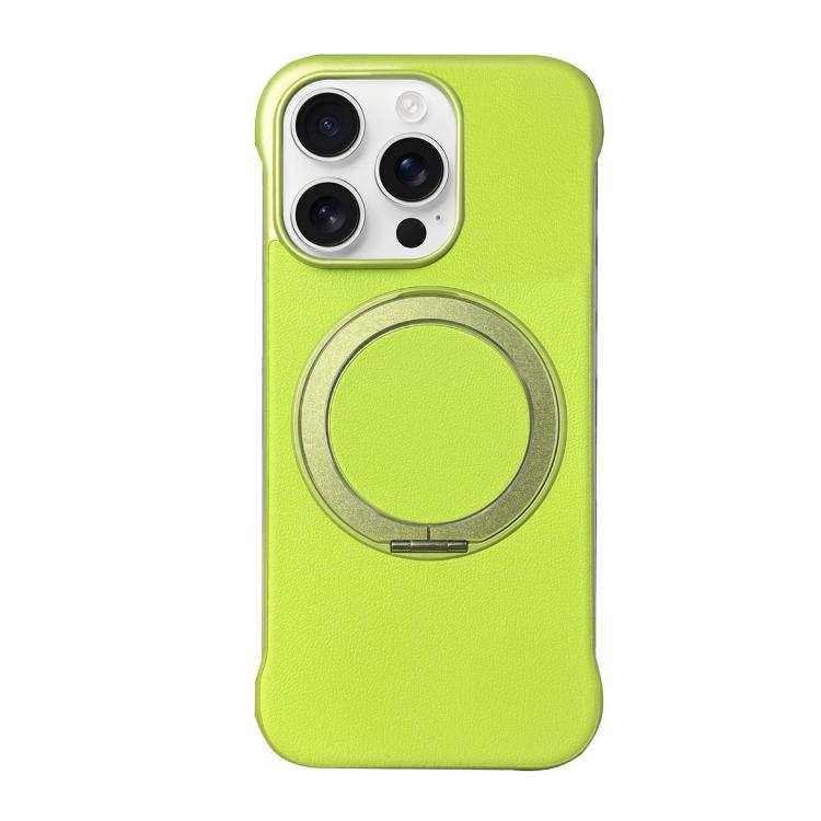 For iPhone 16 Pro Max Frameless Leather-Skin PC MagSafe Holder Phone Case