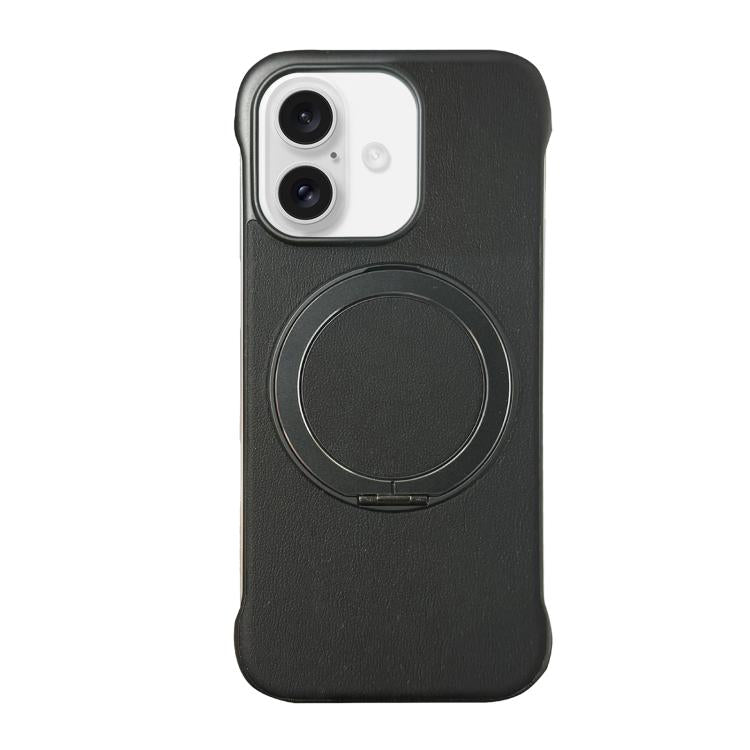 For iPhone 17 Frameless Leather-Skin PC MagSafe Holder Phone Case