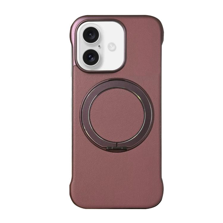 For iPhone 17 Frameless Leather-Skin PC MagSafe Holder Phone Case