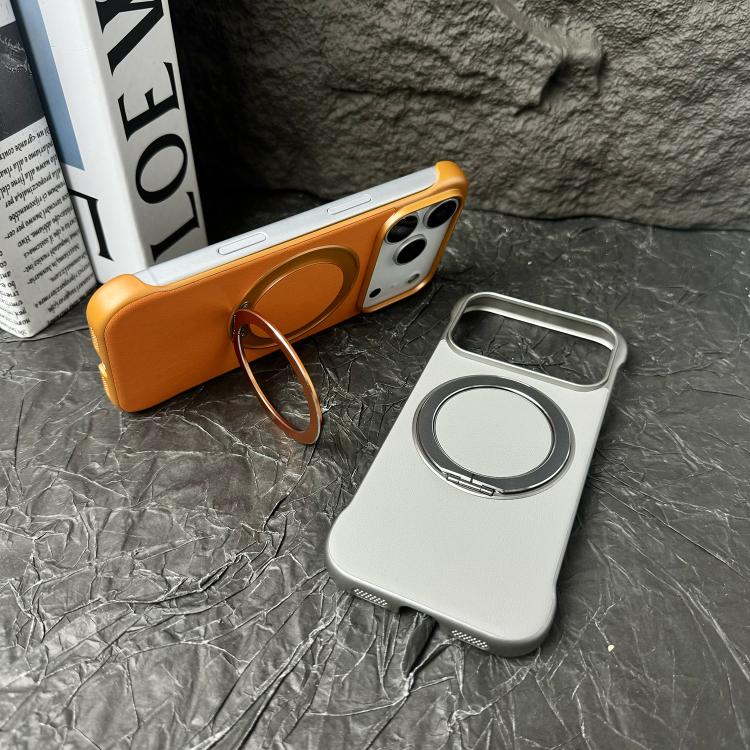 For iPhone 11 Frameless Leather-Skin PC MagSafe Holder Phone Case