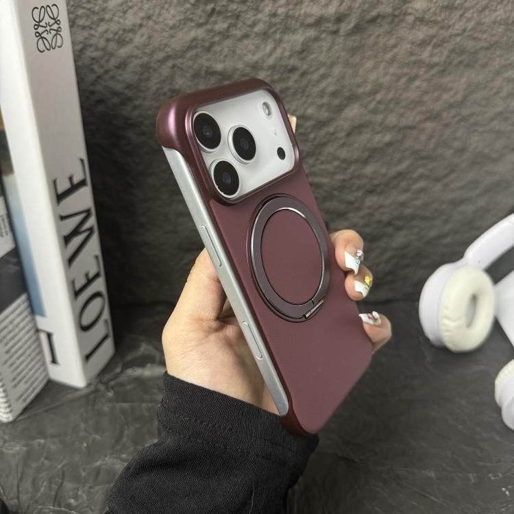 For iPhone 11 Frameless Leather-Skin PC MagSafe Holder Phone Case