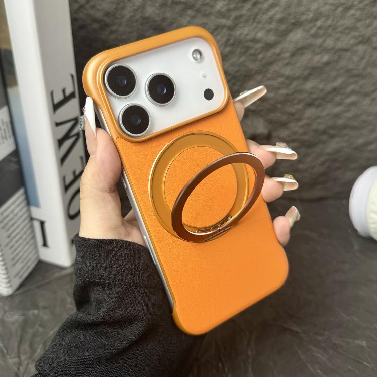 For iPhone 11 Frameless Leather-Skin PC MagSafe Holder Phone Case