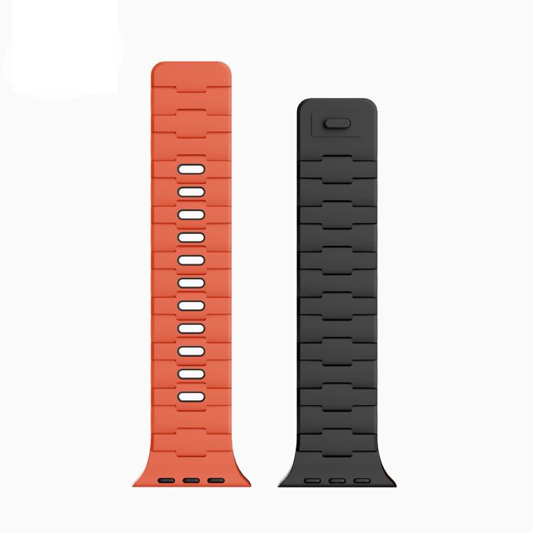 For Apple Watch 46mm / 49mm / 45mm / 44mm Horse-Embossed Single-Pin Magnetic Silicone Watch Band