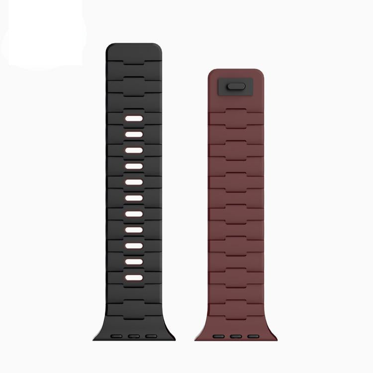 For Apple Watch 46mm / 49mm / 45mm / 44mm Horse-Embossed Single-Pin Magnetic Silicone Watch Band