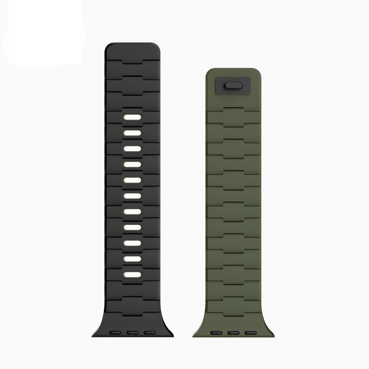 For Apple Watch 46mm / 49mm / 45mm / 44mm Horse-Embossed Single-Pin Magnetic Silicone Watch Band