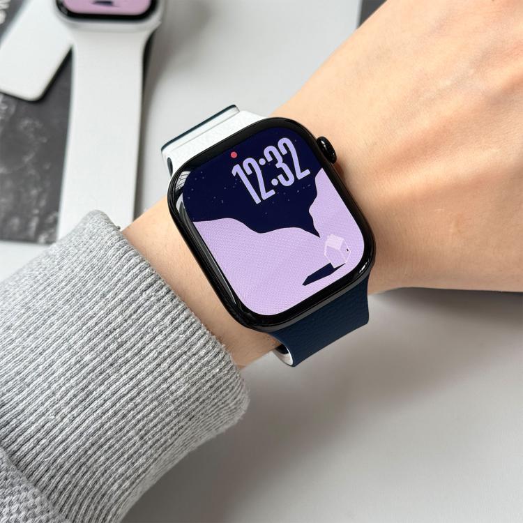 For Apple Watch 46mm / 49mm / 45mm / 44mm Two-tone Lychee-textured Magnetic Silicone Watch Band