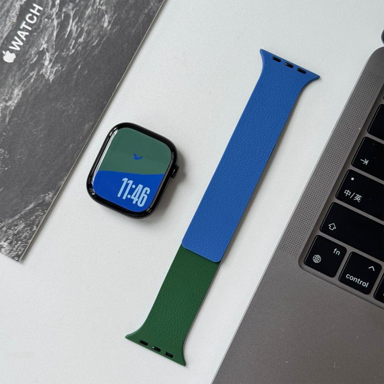 For Apple Watch 46mm / 49mm / 45mm / 44mm Two-tone Lychee-textured Magnetic Silicone Watch Band